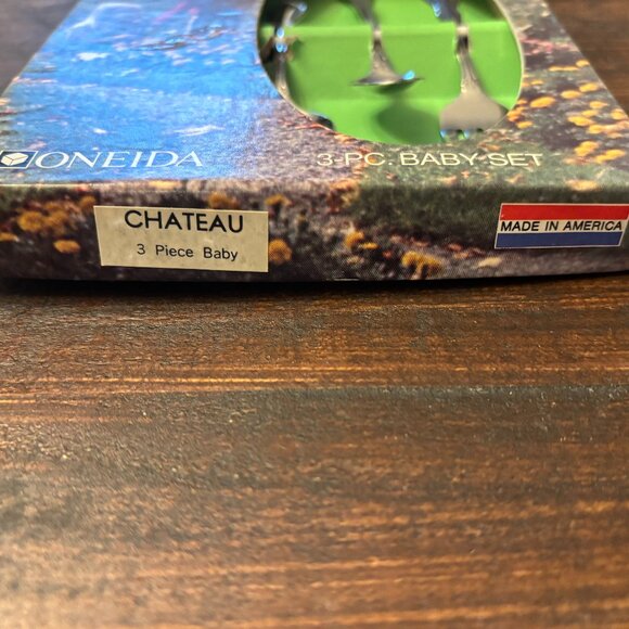 Vintage ONEIDA Stainless Chateau 3 Piece Baby Flatware ~ Spoon / Fork ~ NIB - Picture 2 of 3